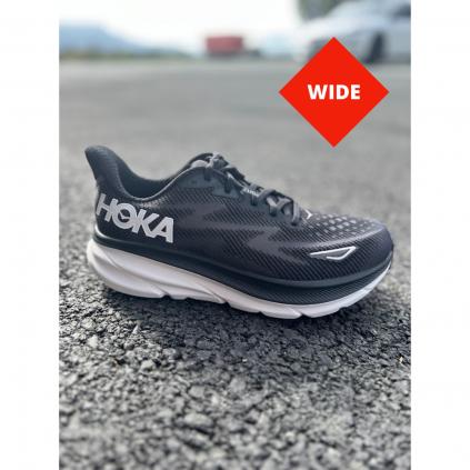 HOKA Clifton 9 dame Wide - Black White